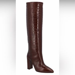 Paris Texas chocolate brown croc- effect boots